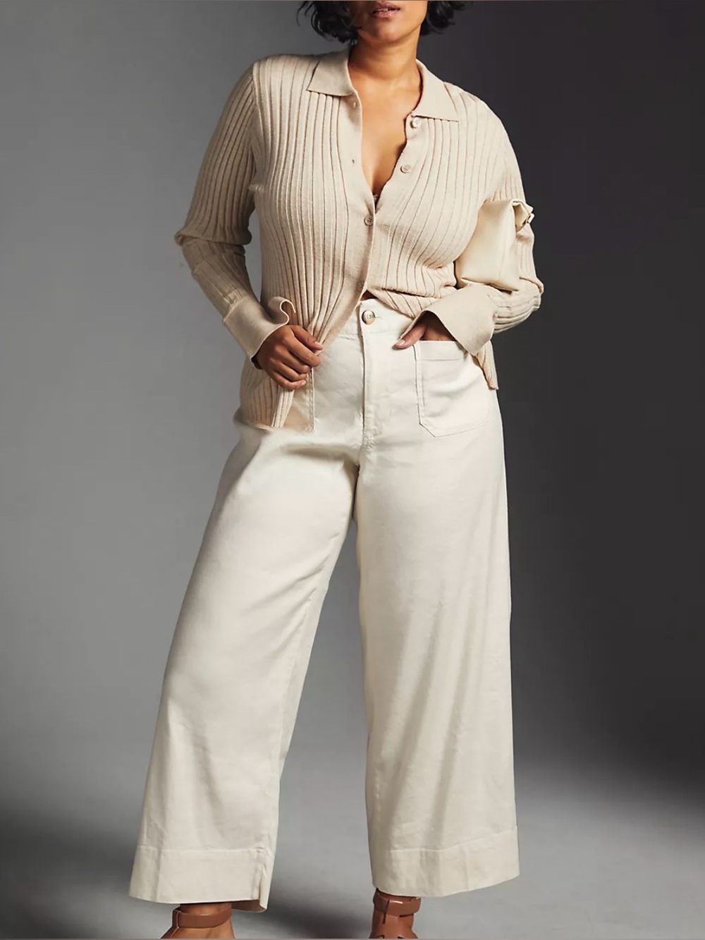 Maeve Colette Linen Stretch High-Rise Wide-Leg Pants in Chalk White 34T